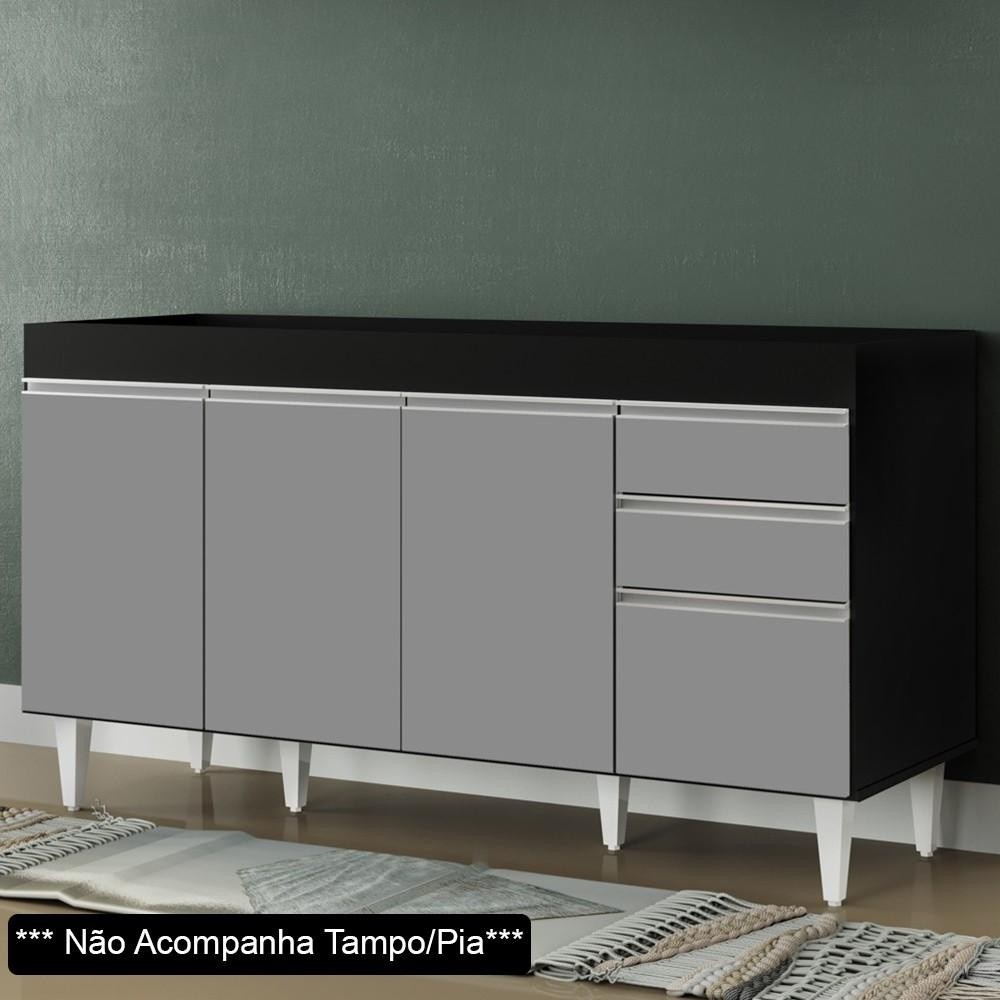 Balcão de Cozinha 150cm: Preto/Cinza Marrocos