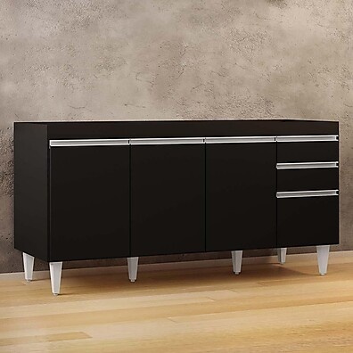 Balcão de Cozinha 160cm Arkansas: Preto e Funcional