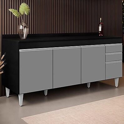 Balcão de Cozinha 180cm Dallas: Preto/Cinza Lumil