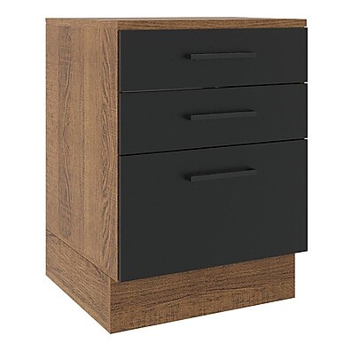 Balcão de Cozinha 60 cm com 3 Gavetas Rustic/Preto Agata Madesa