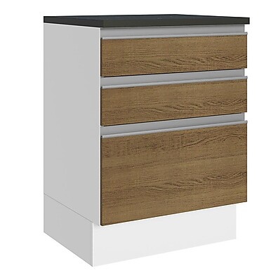 Balcão de Cozinha com 3 Gavetas 60 cm MDF Branco/Rustic Acordes Madesa