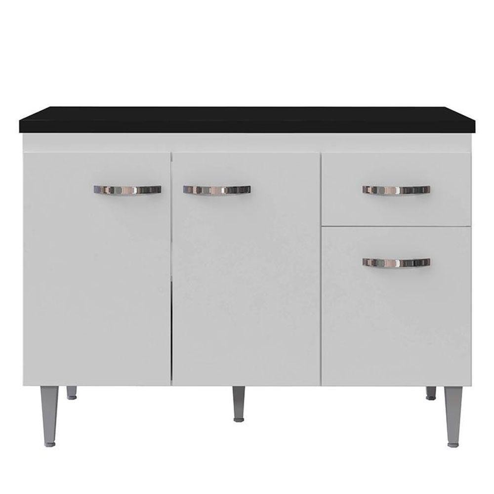 Balcão de Cozinha Gabriela 120cm: Branco e Preto!