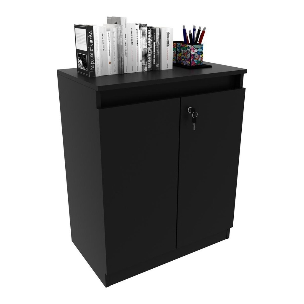 Balcão Escritório Preto CR25046: Organize-se com Segurança!