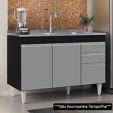 Balcão Gabinete 120cm 3 Portas 2 Gavetas – Design Moderno e Prático