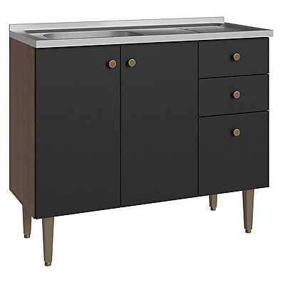 Balcão Gabinete com Pia 105cm Rustic/Preto Gourmet Madesa