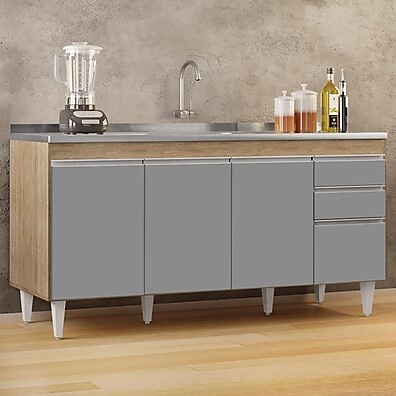 Balcão Gabinete com Pia Inox 160cm Arkansas – Organização e Estilo na Sua Cozinha