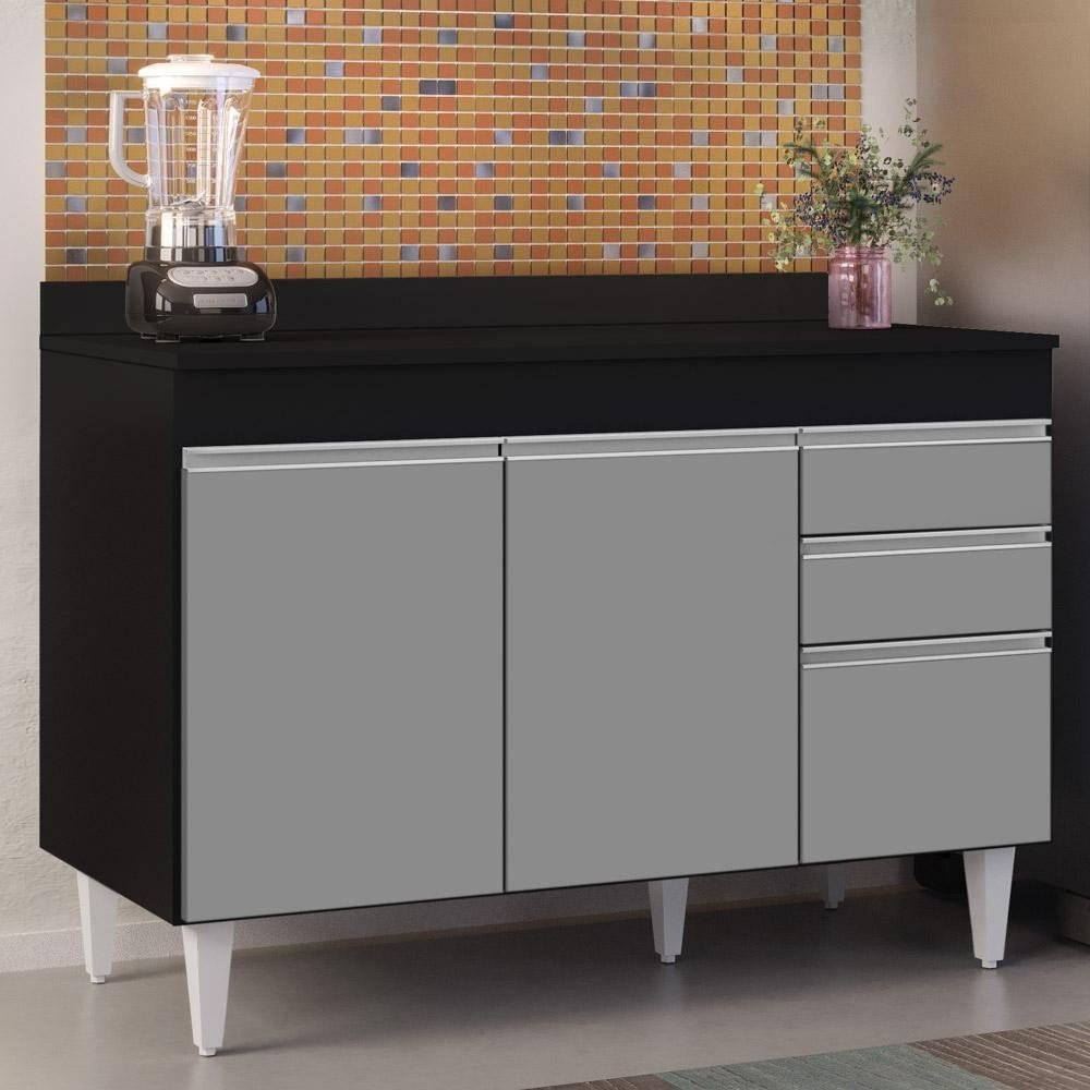 Balcão Gabinete para Pia 120cm Michigan Preto/Cinza Lumil