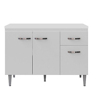 Balcão Gabriela Branco 120cm com 3 Portas e Gaveta AJL Móveis