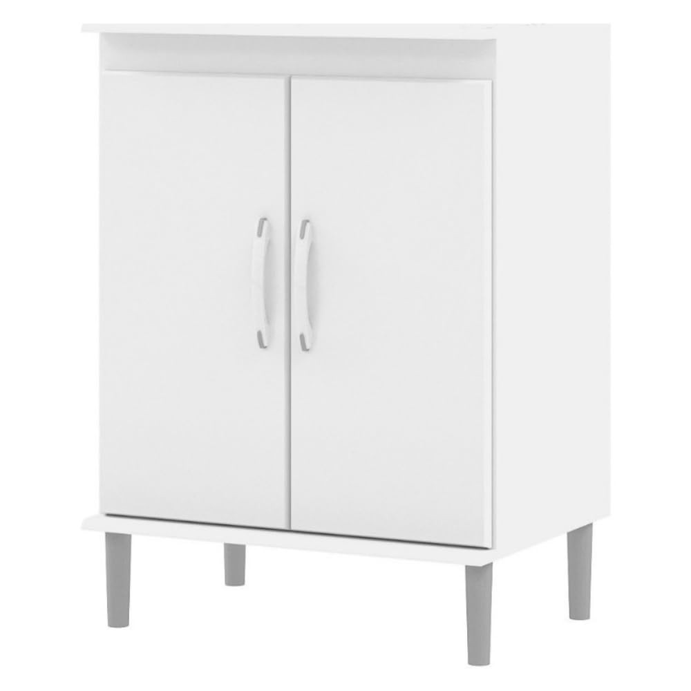 Gabinete Balcão para Cozinha com 2 Portas e Espaço para Microondas – Armário Multiuso em MDP Branco