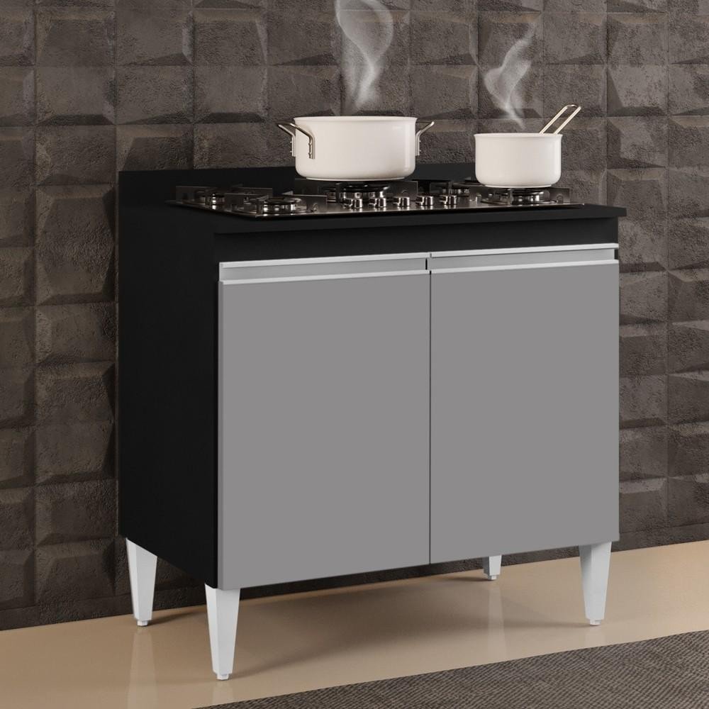 Balcão para Cooktop 80cm Flórida Preto/Cinza – 2 Portas Lumil