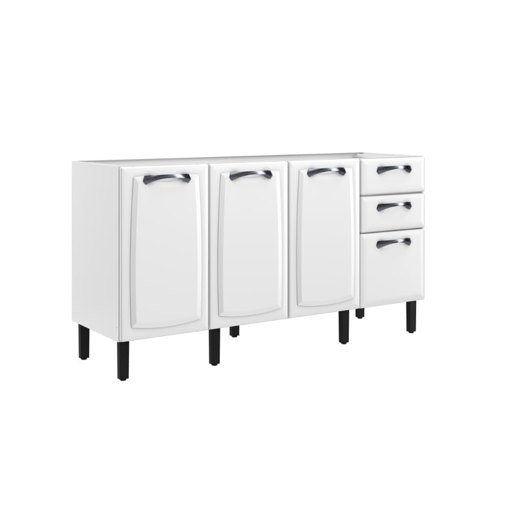 Balcão de Cozinha Itatiaia em Aço Inox 4 Portas 2 Gavetas Branco New Premium - Design Moderno com Fechamento Suave