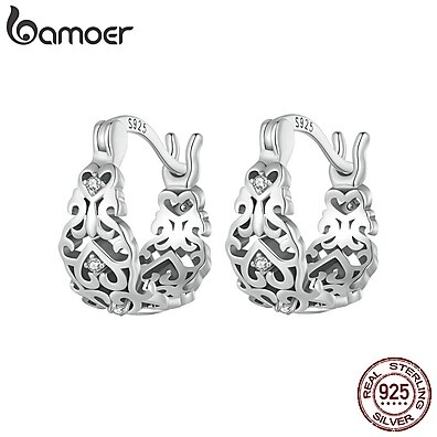 BAMOER Brincos Prata 925 Vintage – Elegância Atemporal