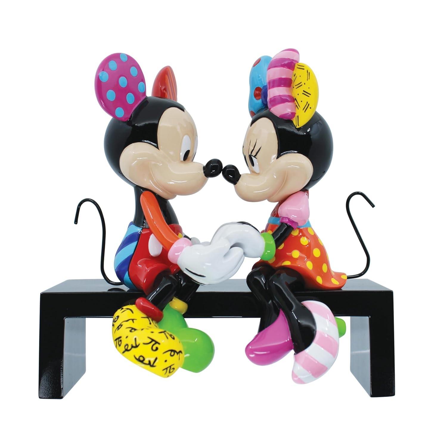 Estatueta Disney Britto Mickey e Minnie Amor no Banco do Parque - 16 cm - Coleção Exclusiva
