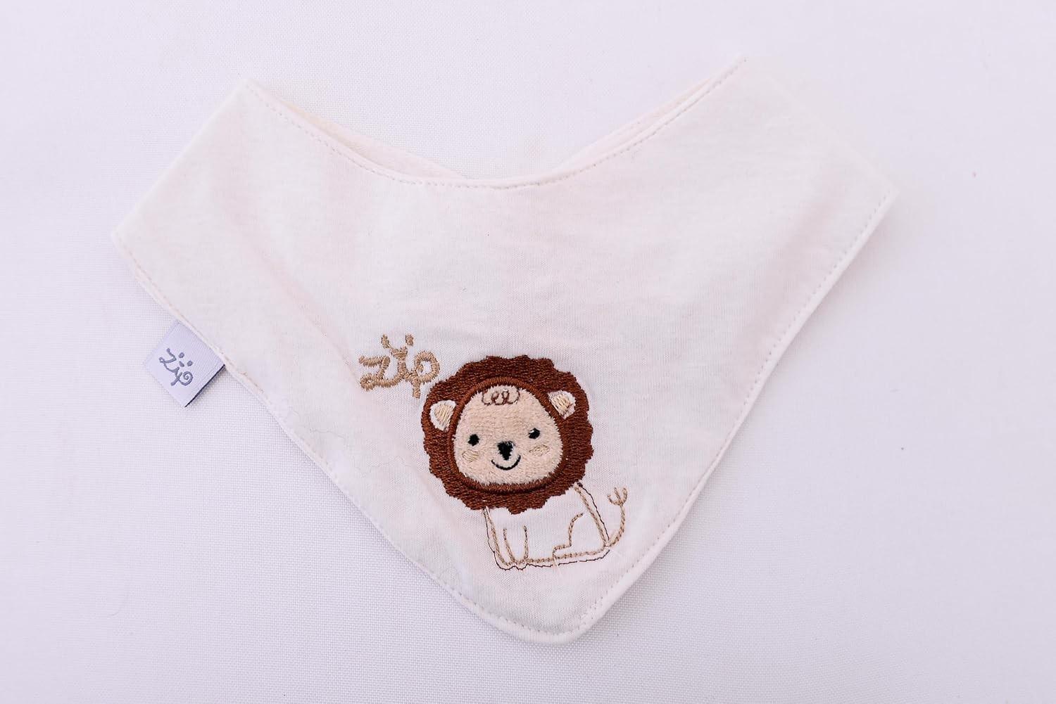 Babador Bandana Infantil com Estampas de Leão e Urso - 2 Unidades | Proteção e Estilo para Bebês