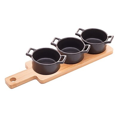 Bandeja com 3 Petisqueiras Wolff – Elegância em Porcelana Preta