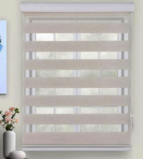 Persiana Rolo Duplo Bandô Sunny Linho 100x220cm - Cortina Zebra Double Vision Moderna com Filtro de Luz