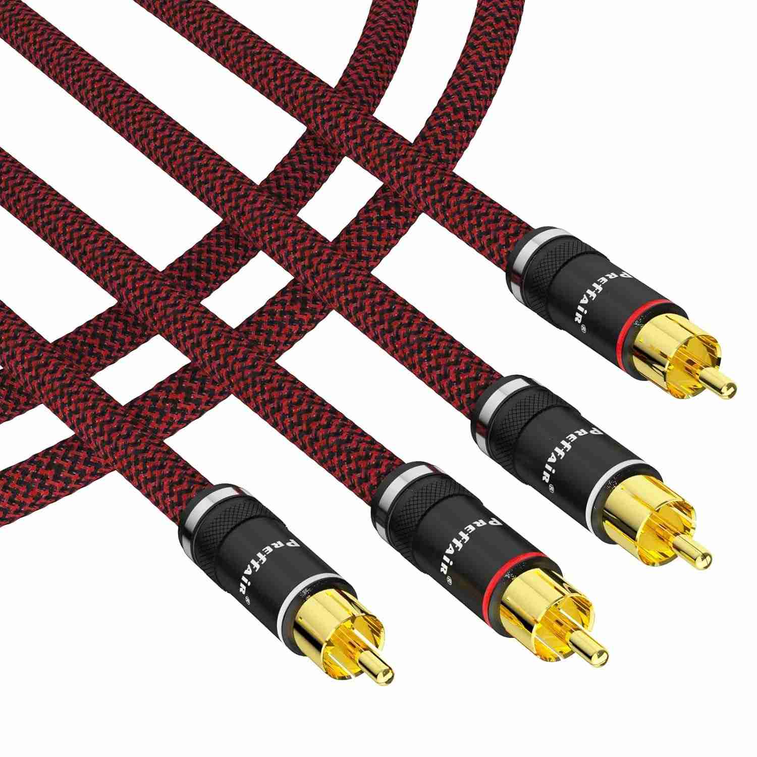 Cabos RCA Preffair 0.5m: Som Premium HiFi com Cobre Banhado a Prata e Ouro 24K