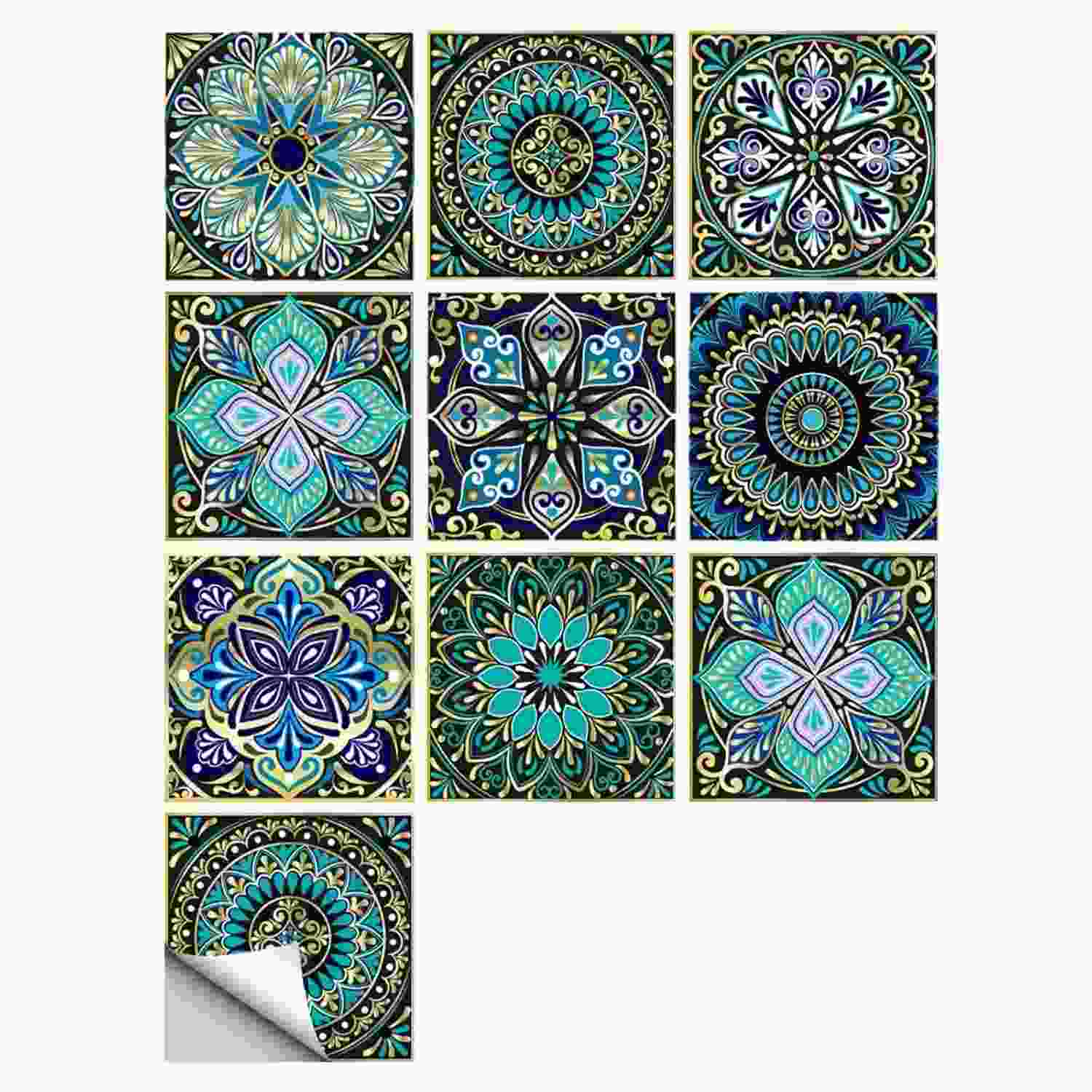 Adesivos de Azulejo Mandala 15x15cm - Impermeáveis e Removíveis para Cozinha e Banheiro