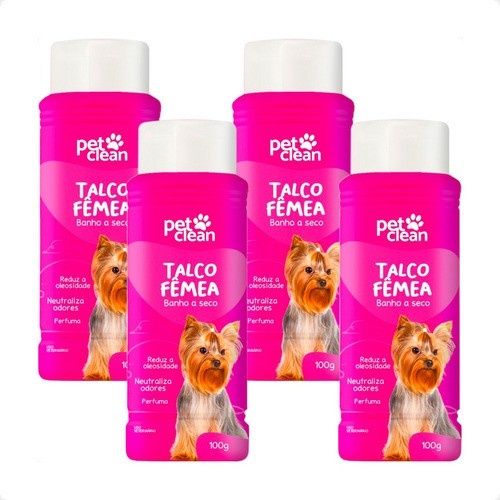 Banho a Seco Pet Clean: Kit com 4 Talcos 100g