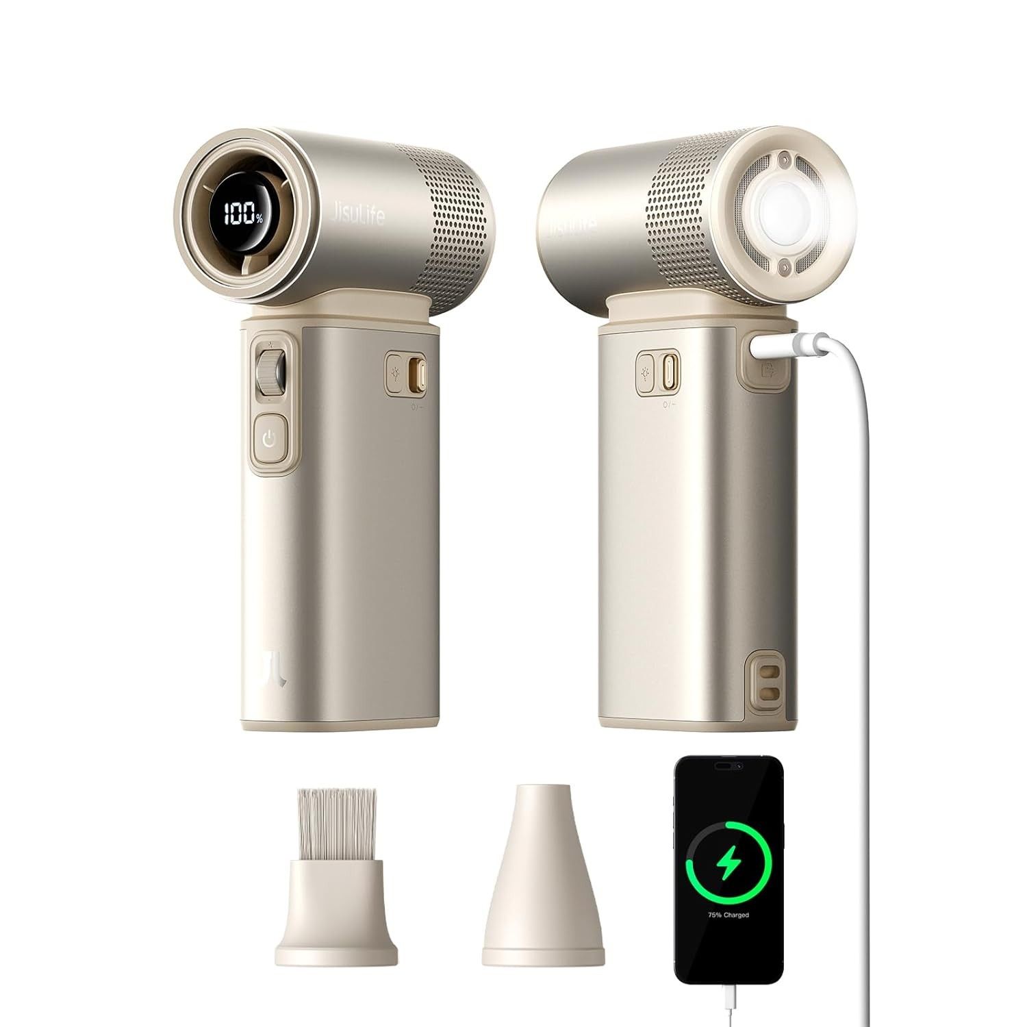 Ventilador Portátil JISULIFE Ultra2 100 Velocidades com Power Bank 9000mAh e Lanterna