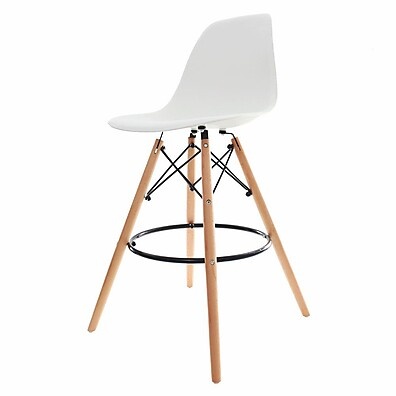 Banqueta Alta Eiffel Branca com Base de Madeira Wood