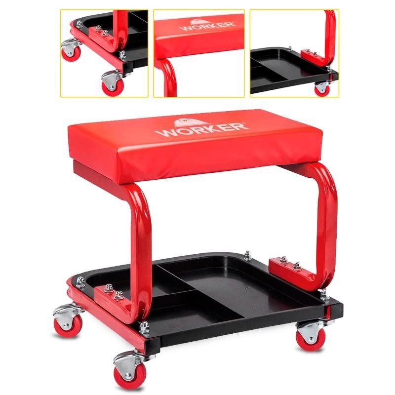 Banqueta para Mecânico Worker 100kg com Rodas e Suporte de Ferramentas