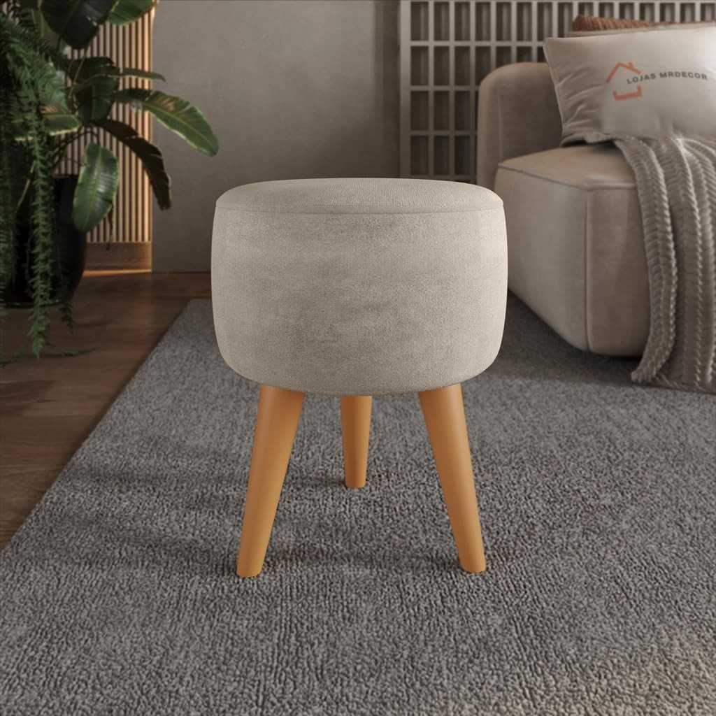 Puff Redondo Estofado com Pé Palito – Banqueta Decorativa Moderna Bege