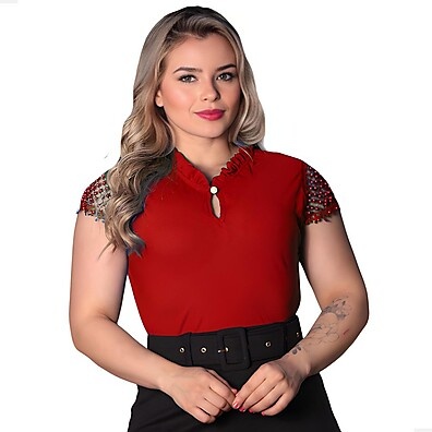 Blusa Social Feminina com Renda Linda e Barata