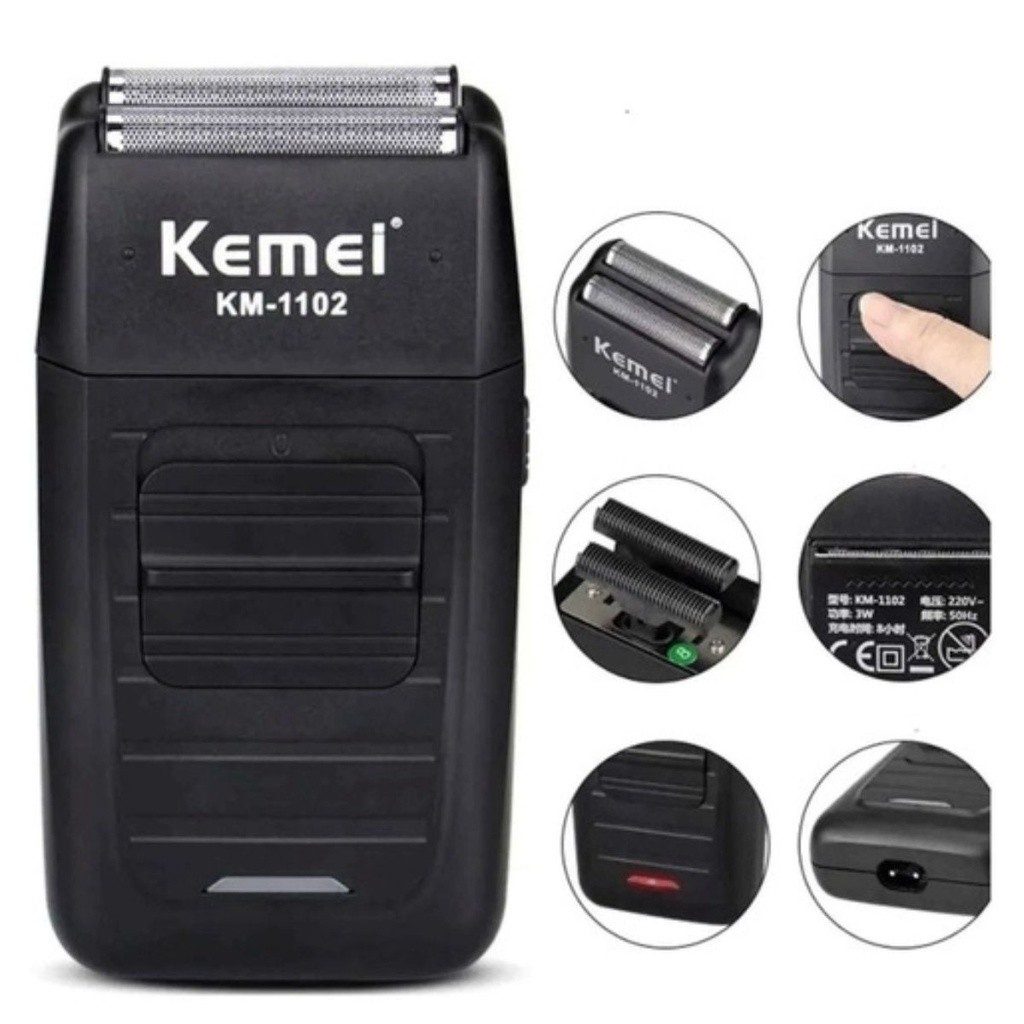 Barbeador Elétrico Kemei KM-1102 Bivolt – Corte Perfeito e Recarregável