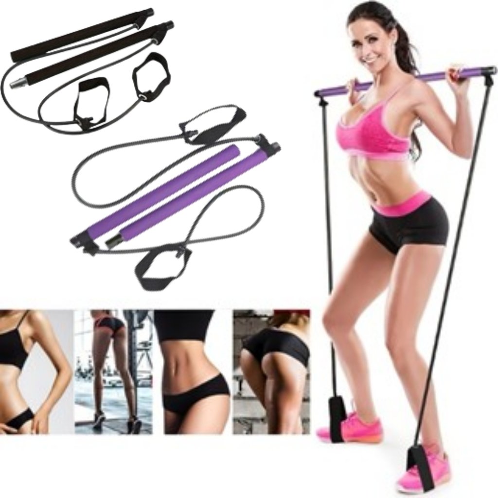 Barra de Pilates Portátil com Elásticos: Treino em Qualquer Lugar!