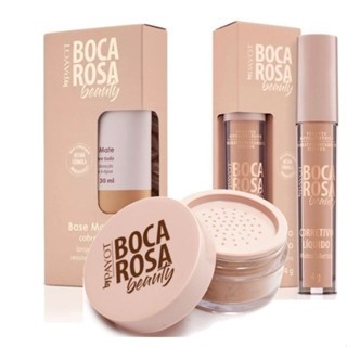 Base Boca Rosa + Pó Mármore e Corretivo: Kit Completo para Pele Perfeita