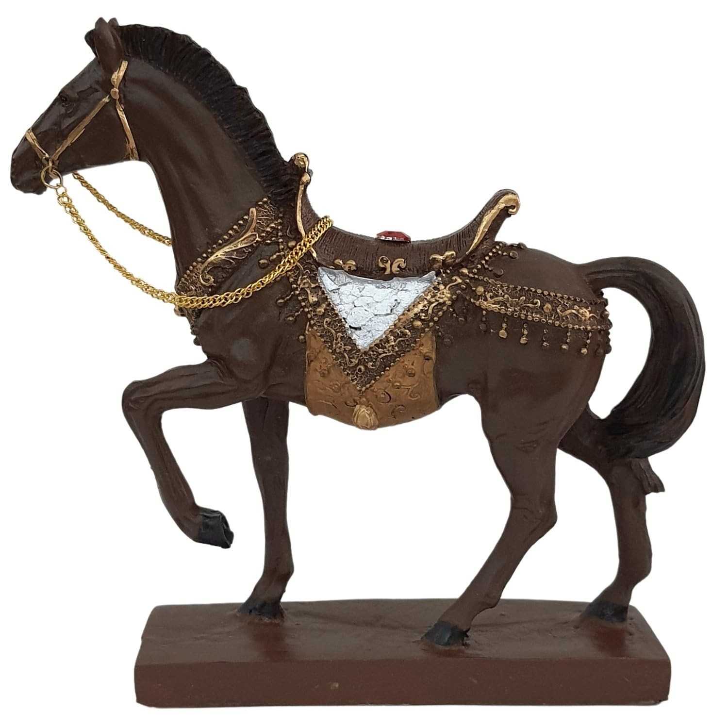 Escultura de Cavalo Marchador em Resina com Base - Decoração Elegante e Resistente