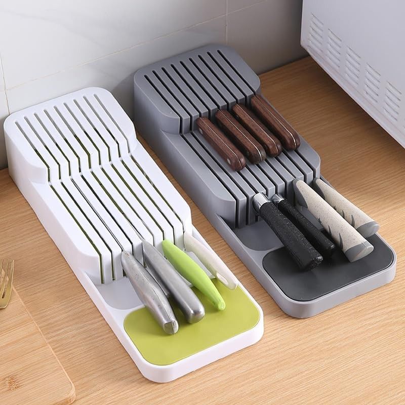 Organizador de Facas para Gaveta com Base de Apoio - Até 9 Facas - Design Moderno e Seguro (Branco)