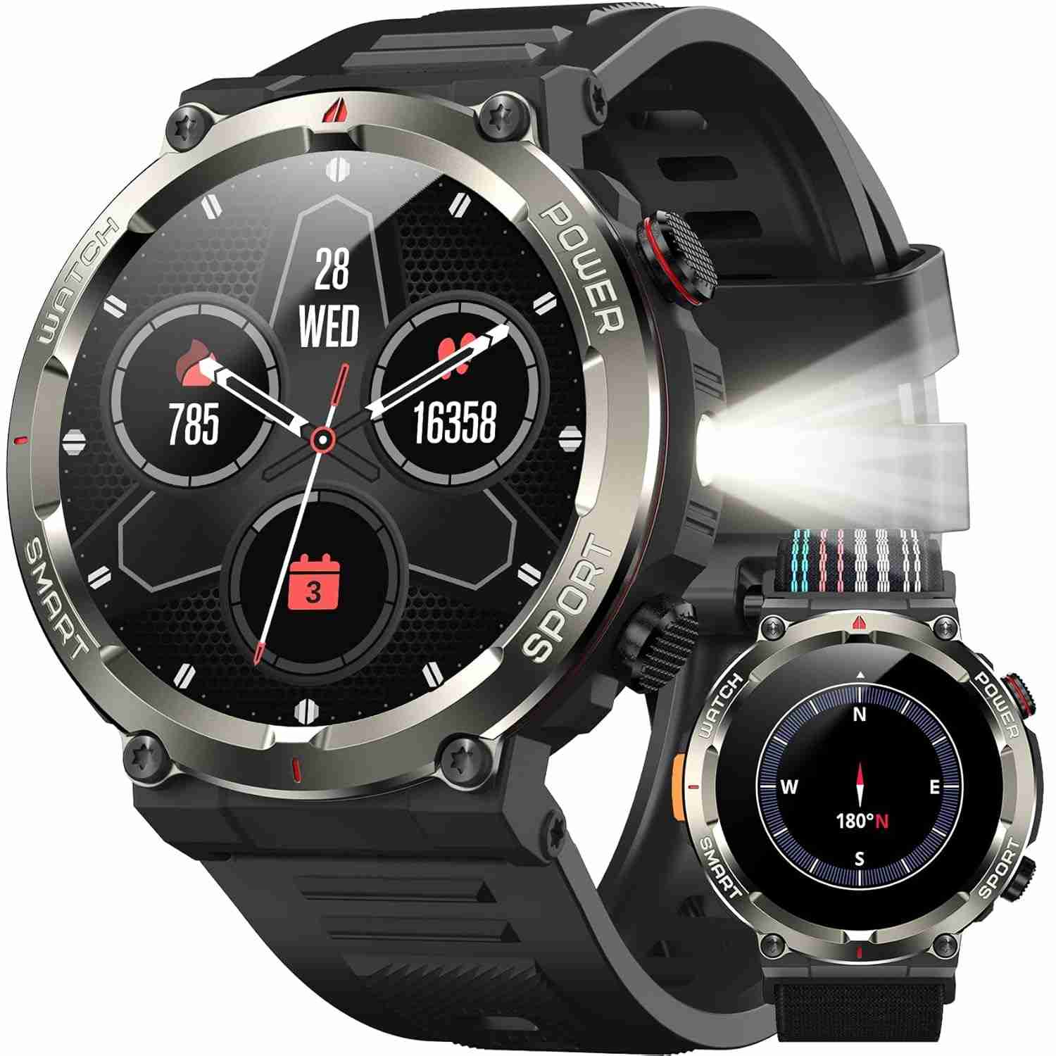 IOWODO Smartwatch Militar Masculino: Chamadas, Tela HD 1.45", 100+ Esportes, IP68 e Bateria 30 Dias