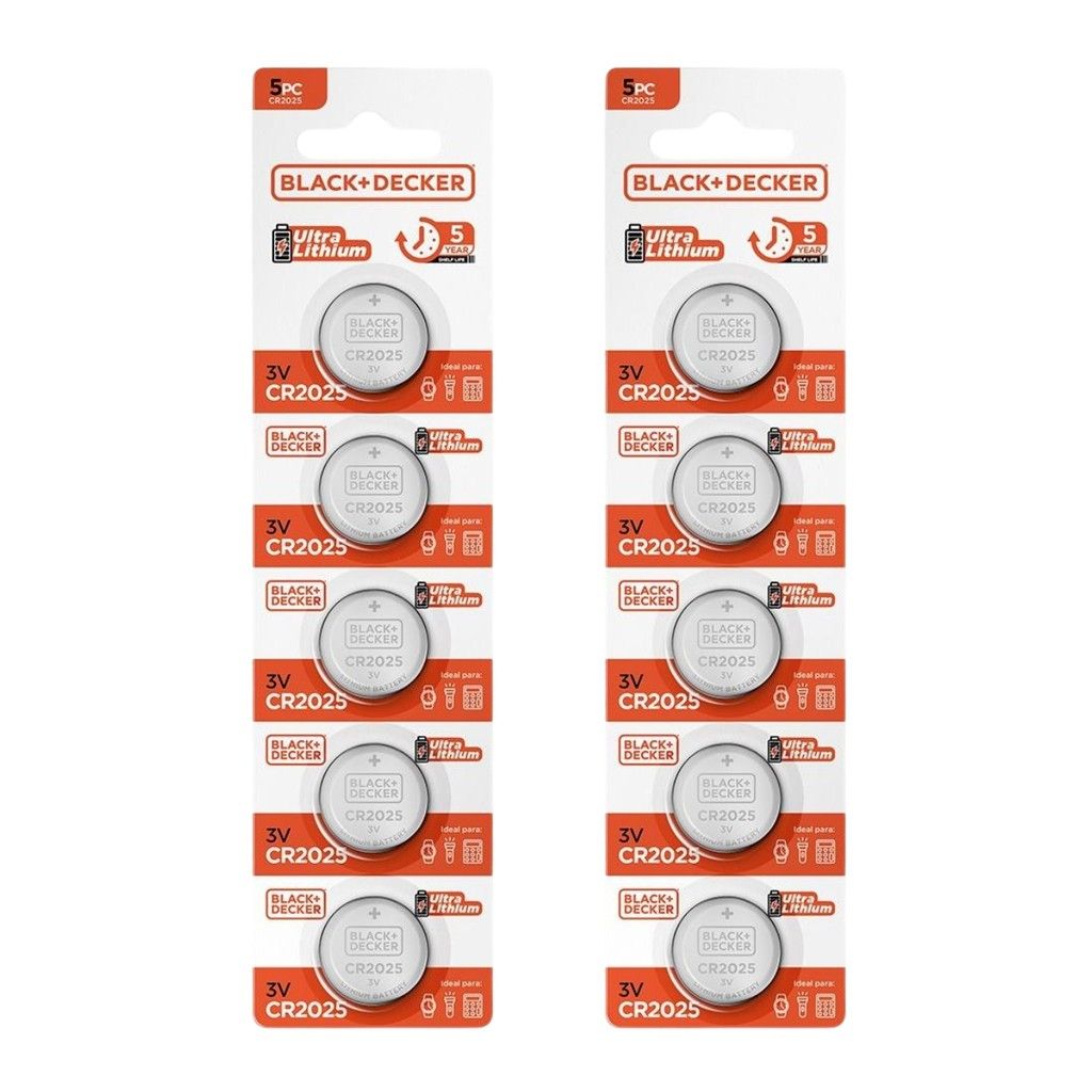 Bateria CR2025 Black+Decker: Kit 10 Unidades