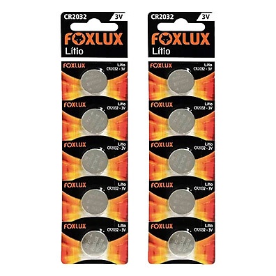 Bateria CR2032: 10 Unidades Foxlux – Energia Duradoura!