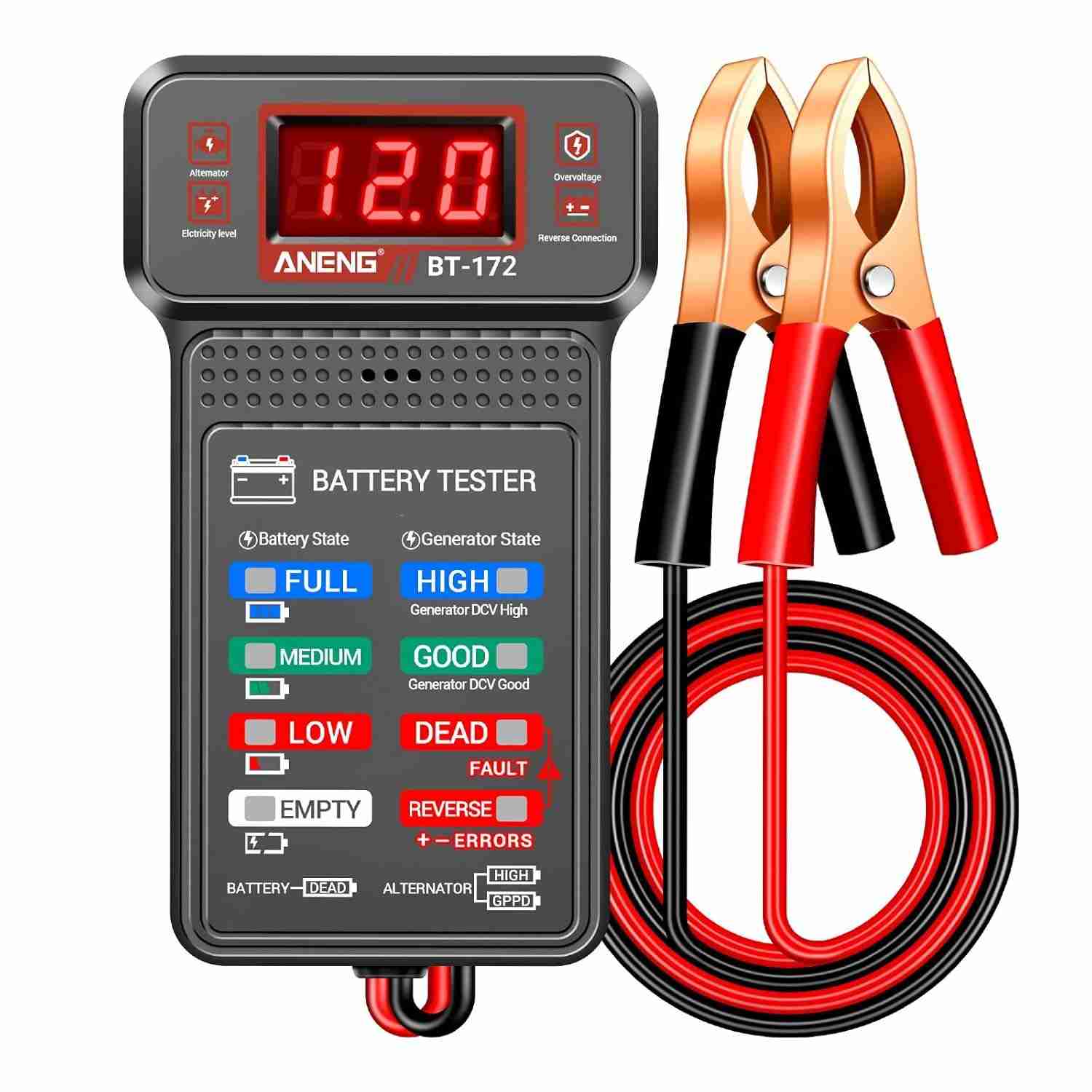ANENG BT172: Testador Digital de Bateria e Alternador 12V para Carros e Veículos