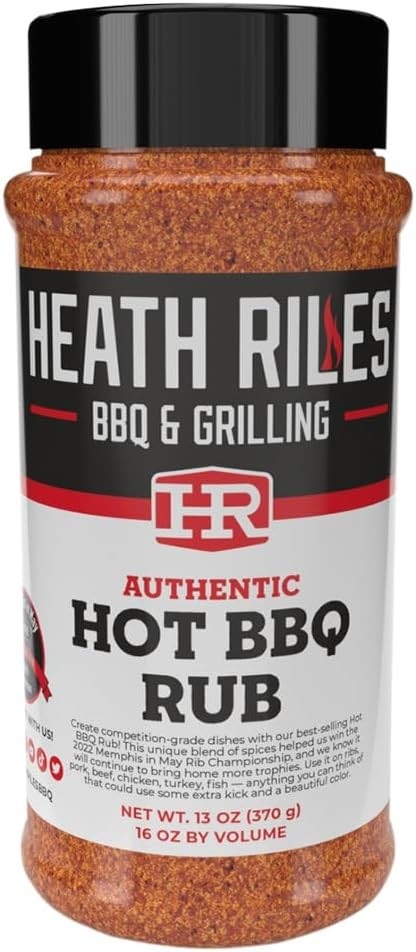 Heath Riles BBQ Rub, tempero quente para churrasco, receita Champion Pitmaster, mistura de temperos, 370 ml.