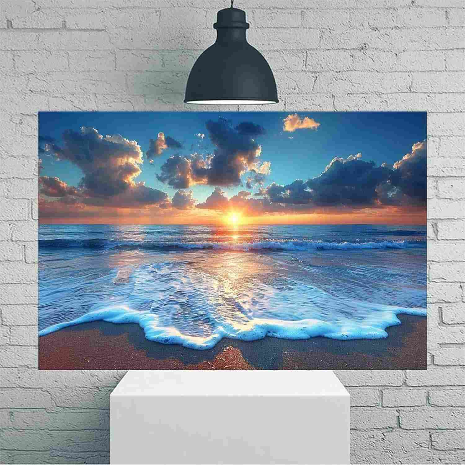 Pôster Vintage Ocean Sunset Beach Waves 30x45cm - Arte de Parede Rústica para Sala, Quarto e Escritório