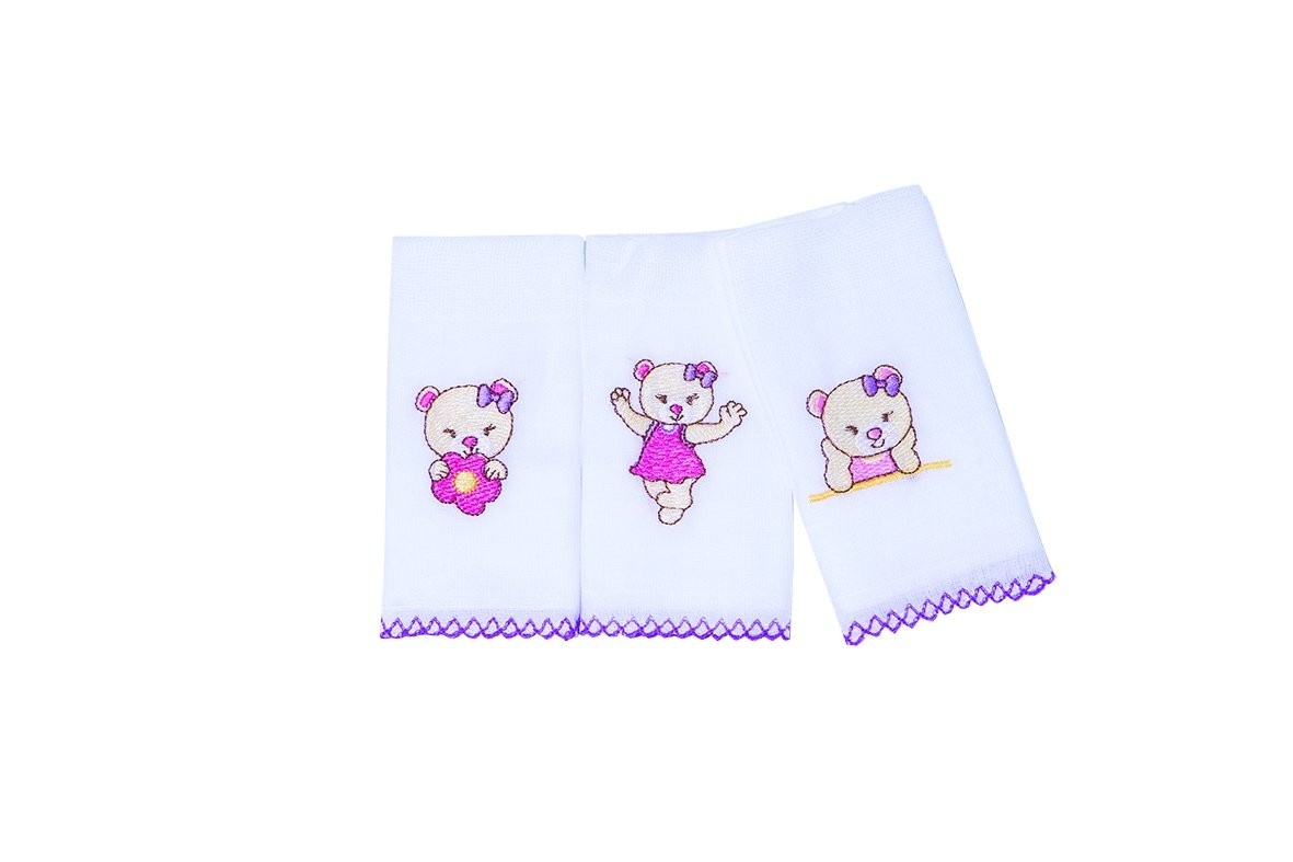 Babete Para Bebê Papizinha Bordada 32x32cm - 3 Unidades Macias e Absorventes