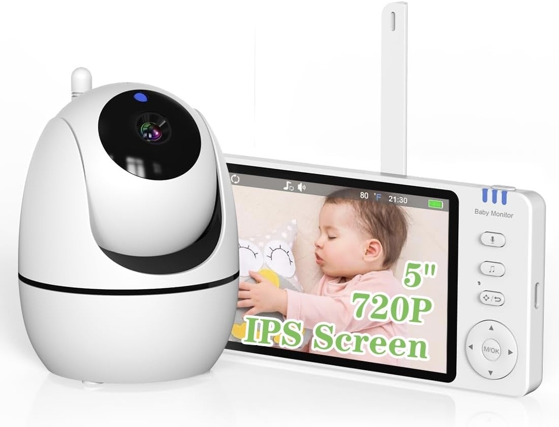 Babá Eletrônica com Tela 5" 1080p HD - Monitor de Bebê com Visão Noturna, Comunicação Bidirecional e Controle Remoto