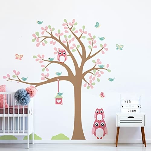 Adesivo de Parede Infantil Árvore Coruja Baby - Decoração Divertida e Educativa para Quartos de Bebê