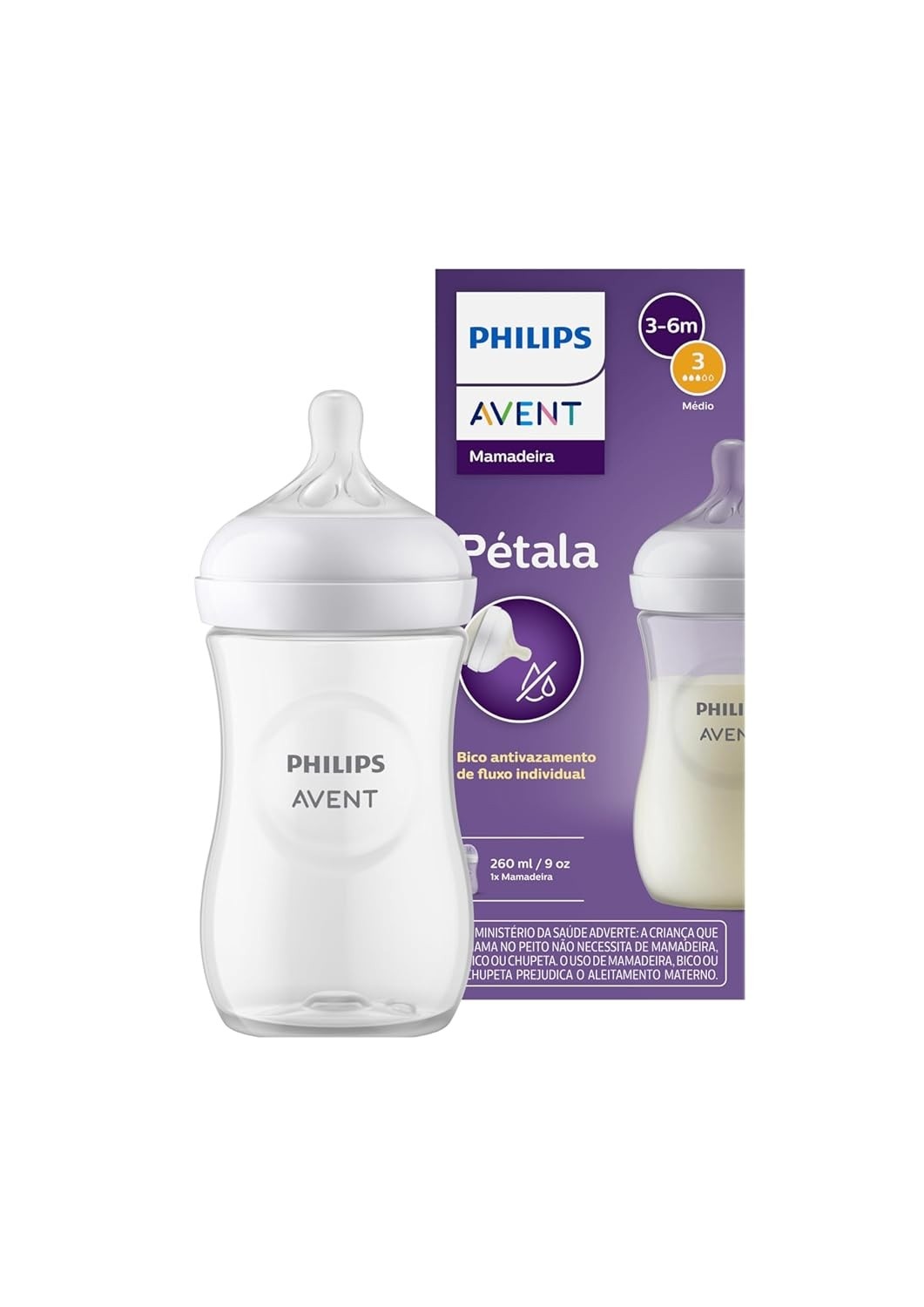 Mamadeira Philips Avent Pétala 3.0 260ml com Bico Médio - Conforto e Segurança para o Bebê