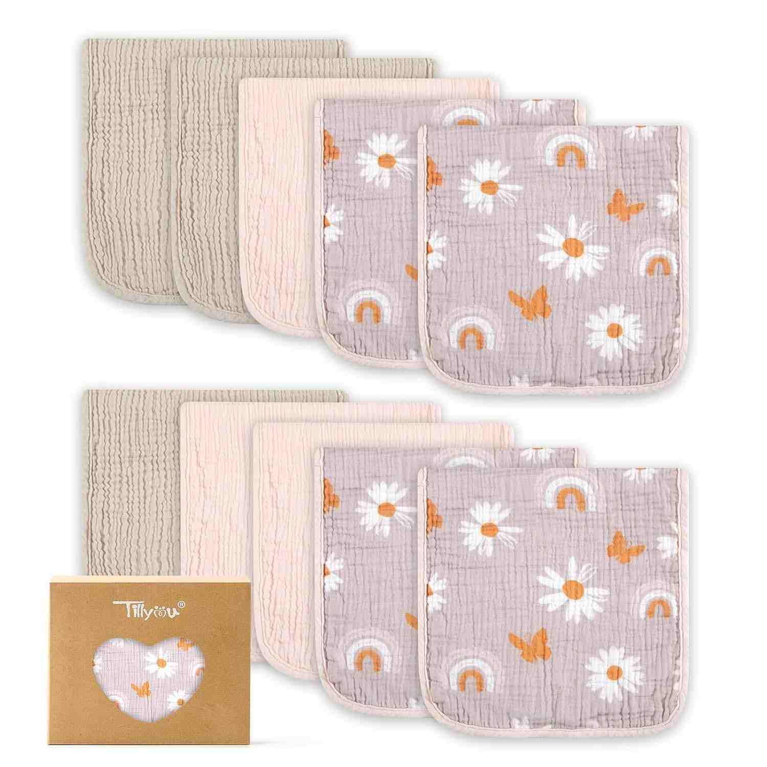 Panos para Arrotar Bebê Musselina TILLYOU - 100% Algodão Macio, 6 Camadas Absorventes, Pacote com 10