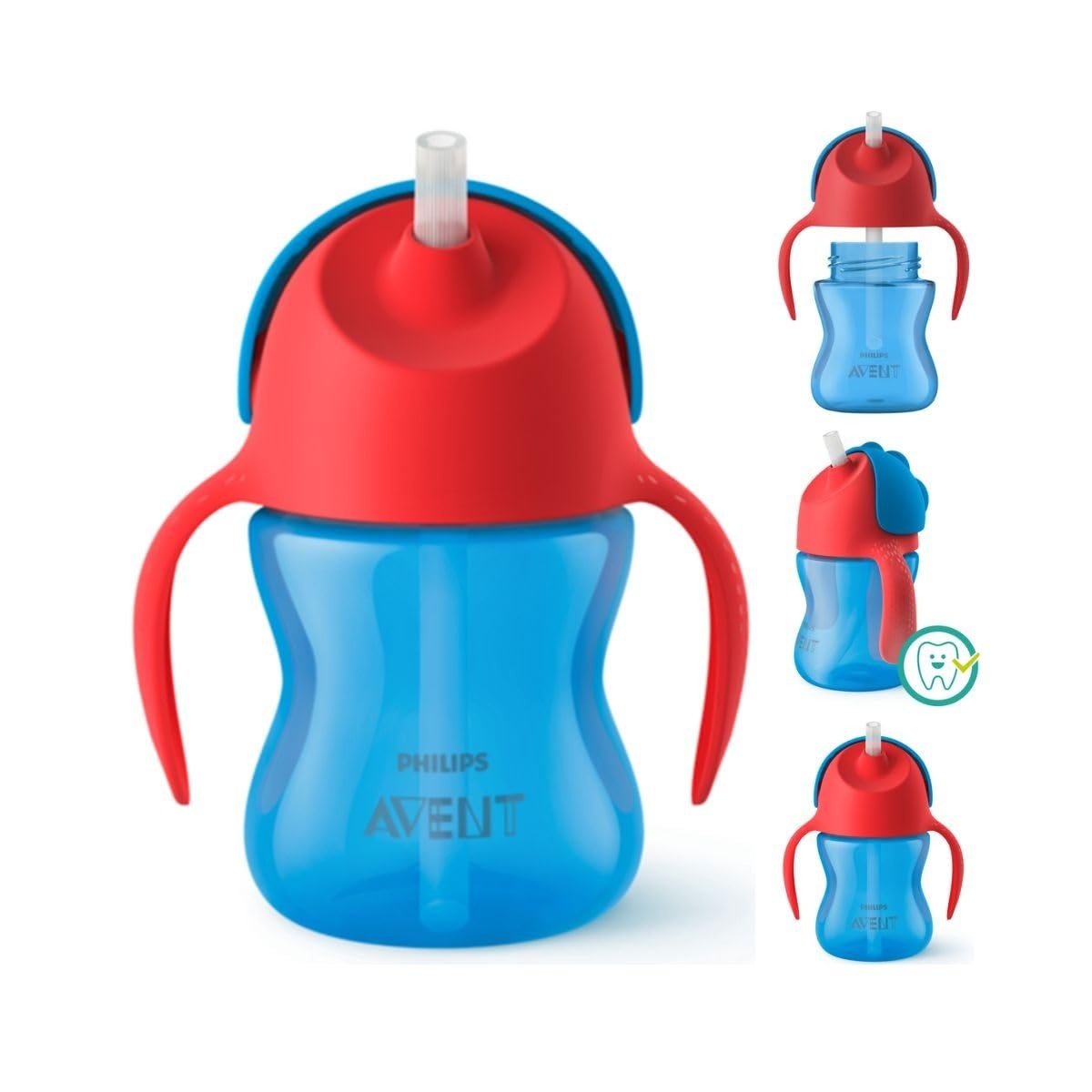 Copo com Canudo Curvado Azul e Vermelho 260ml – Estilo e Praticidade na Hora de Beber