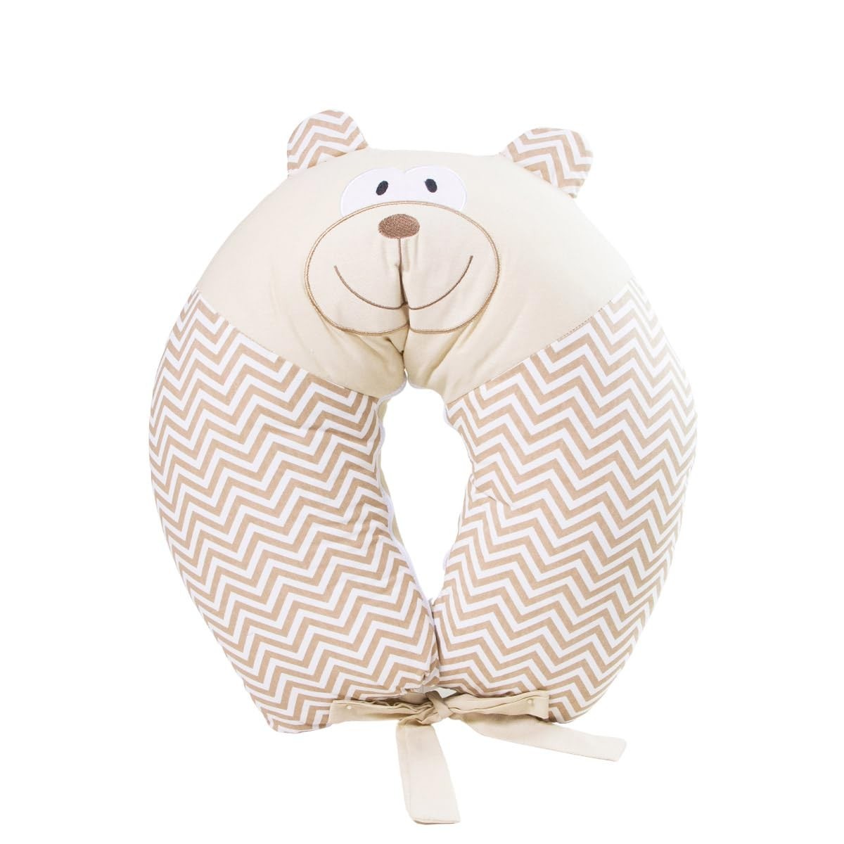 Almofada de Amamentação com Orelhas e Bordado Urso Bege - Conforto e Estilo para Mães Modernas