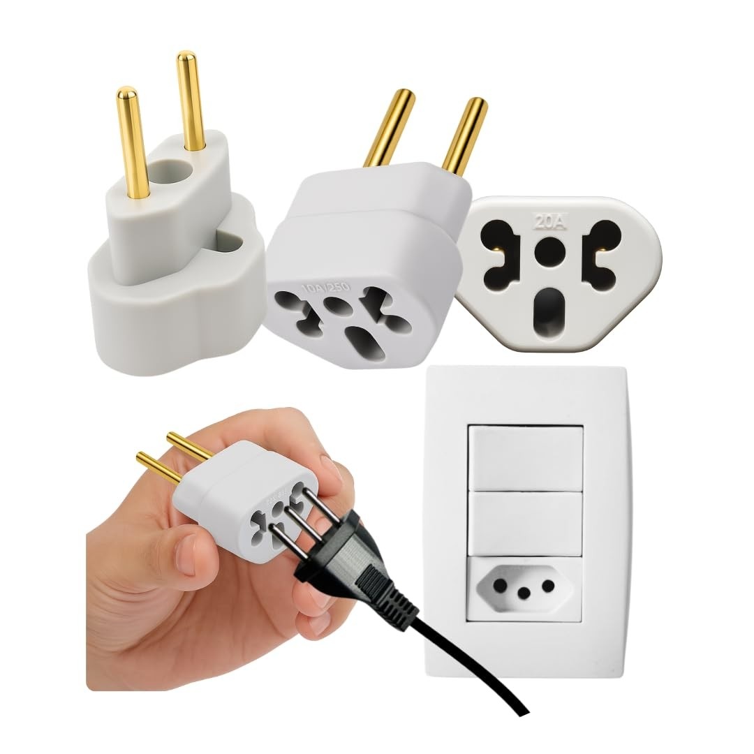 Adaptador Tomada Universal 10A/20A Kit 3 Benjamin - Padrão Novo e Antigo Bivolt
