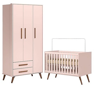 Berço e Guarda-Roupa Retrô Rosa: Quartinho Completo!