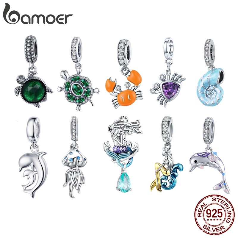 Berloques Bamoer 925: Peixe e Tartaruga para Pulseira