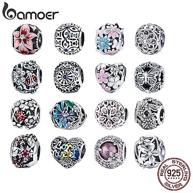 Berloques Prata 925 Bamoer: Flores e Folhas